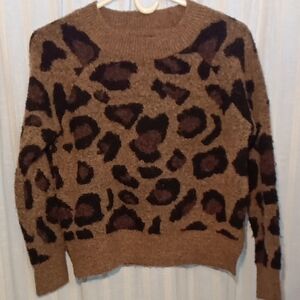 Aqua Brown & Black Leopard-Print Crewneck Sweater